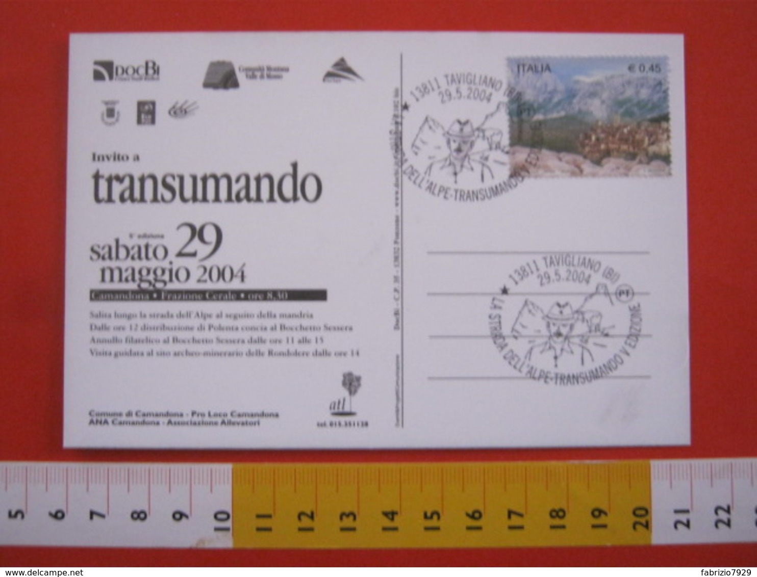 A.14 ITALIA ANNULLO 2004 TAVIGLIANO BIELLA STRADA ALPE TRANSUMANDO TRANSUMANZA MARGARO MUCCA CARD CAMANDONA - Agricoltura