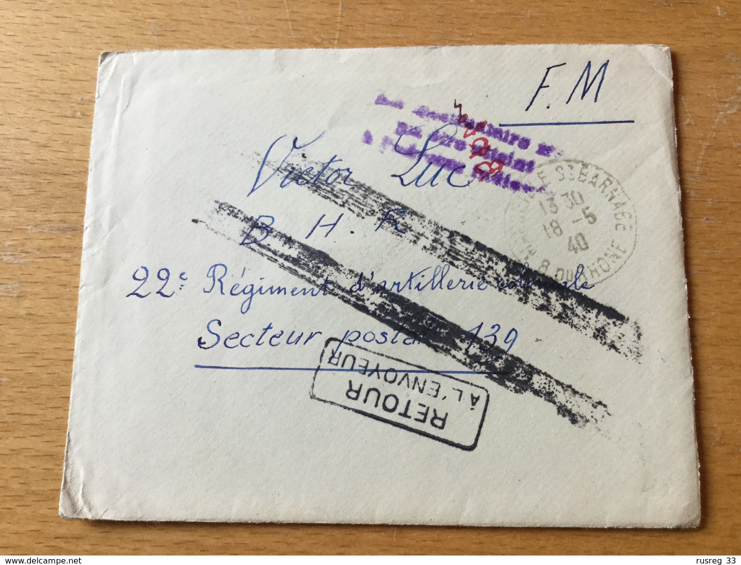SCH3361 France 1940 Lettre Militaire Avec Contenu De St. Barnabé Pour Secteur Postal 139 Et Retour á L'envoyeur - Guerre (timbres De)