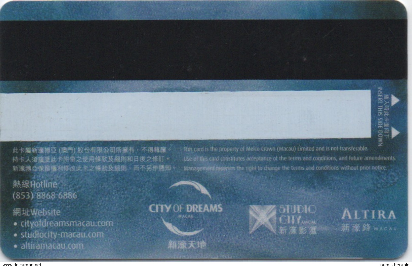 Carte De Membre Casino : City Club @ City Of Dreams (Studio City & Altira) : Macau Macao - Cartes De Casino