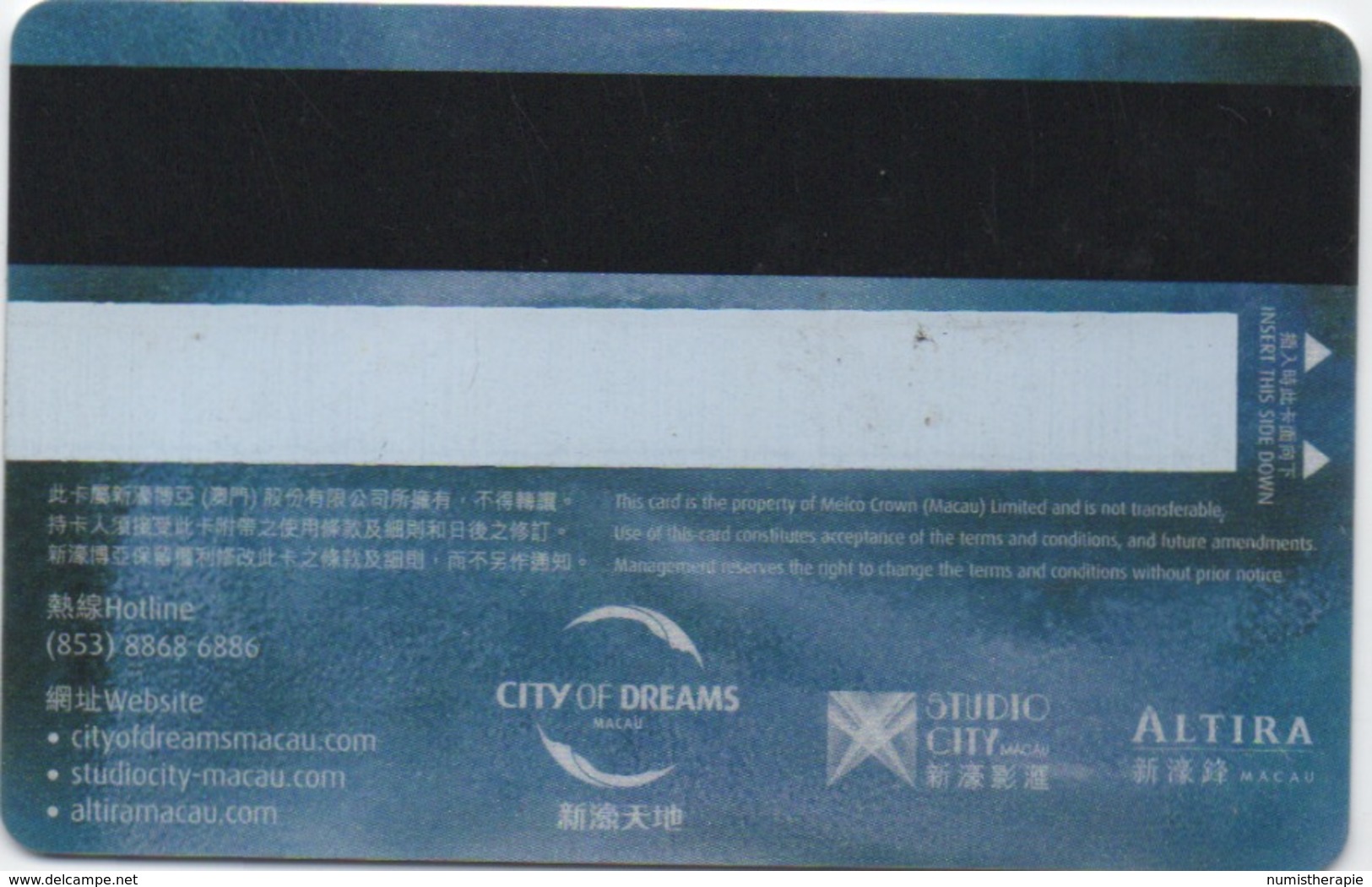 Carte De Membre Casino : City Club @ City Of Dreams (Studio City & Altira) : Macau Macao - Cartes De Casino