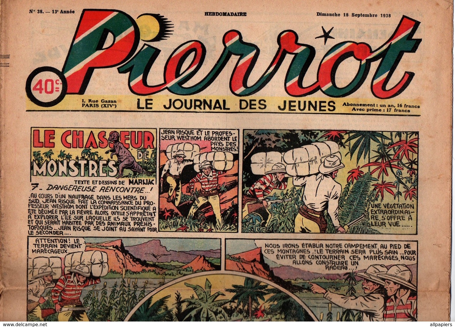 Pierrot N°38 Un Saphi - Hydroscale 13 - Scaphandres Spéciaux - Le Hérisson - Buffalo Bill Traquait Les Indiens De 1938 - Pierrot