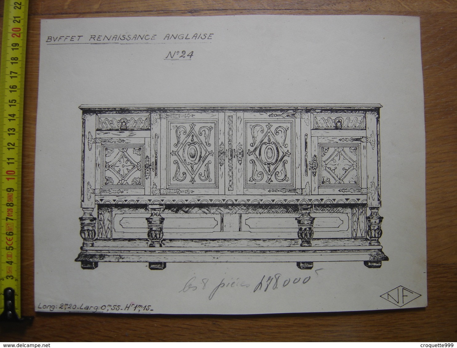 Planche Estampe MEUBLE MOBEL FURNITURE MOBILI Buffet Renaissance Anglaise NF - Other Plans