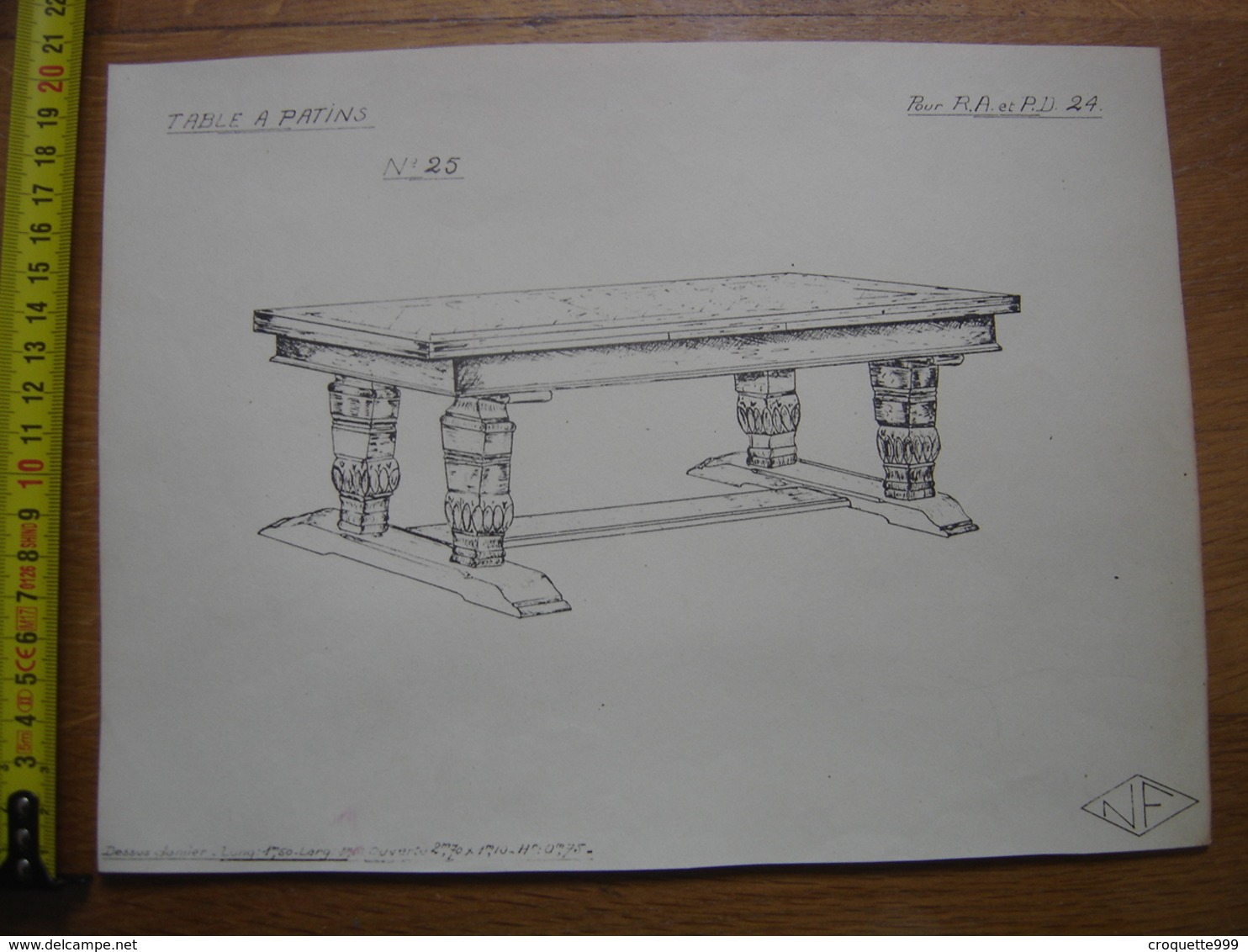 Planche Estampe MEUBLE MOBEL FURNITURE MOBILI Table A Patins NF - Other Plans
