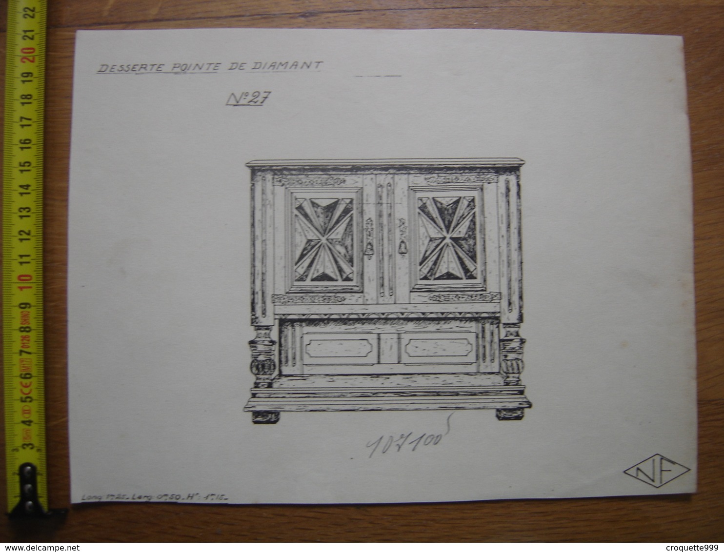 Planche Estampe MEUBLE MOBEL FURNITURE MOBILI Desserte Pointe De Diamant NF - Autres Plans