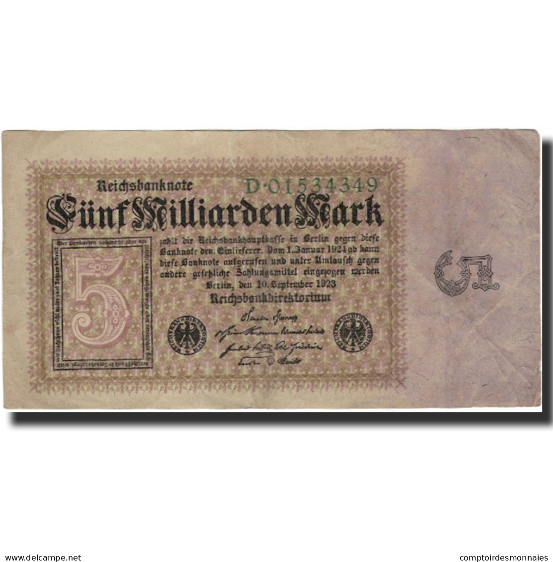 Billet, Allemagne, 5 Milliarden Mark, KM:115a, TTB - 5 Mrd. Mark