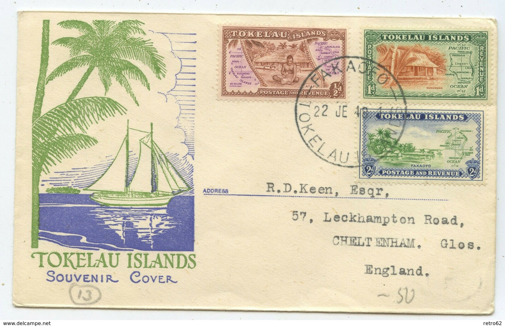 1948 Tokelau Islands Brief Fakaofo Nach Cheltenham Großbritannien - Storia Postale