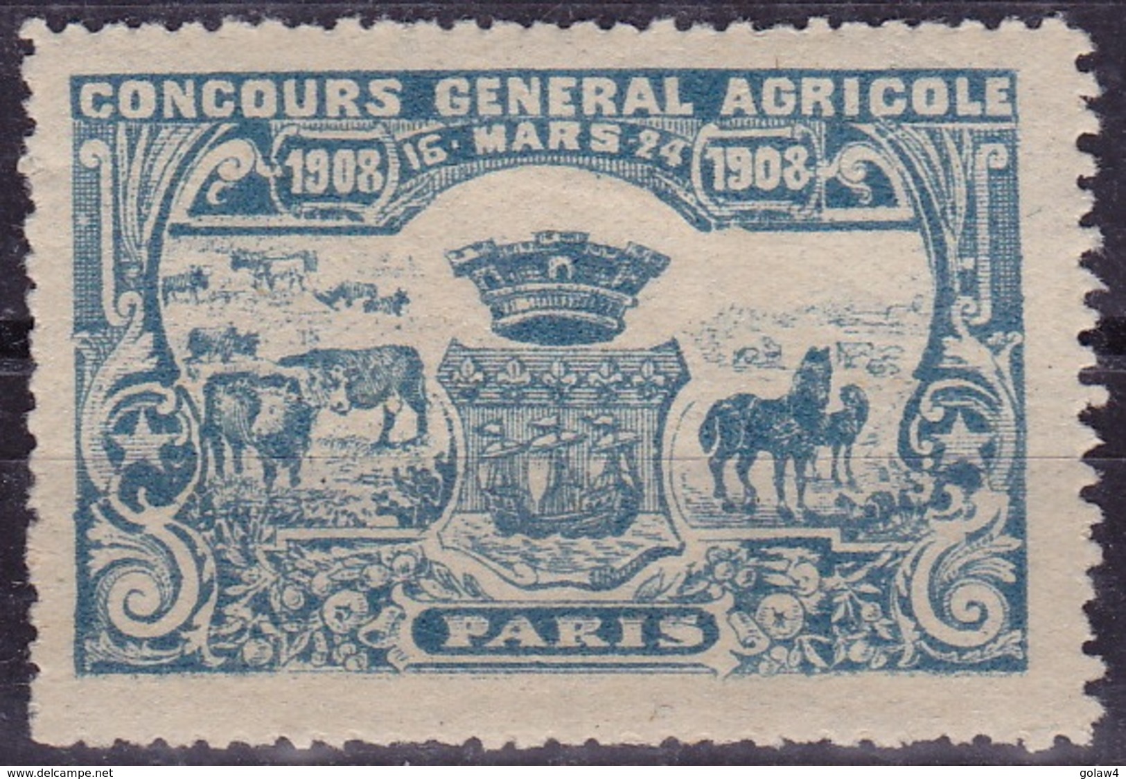 20509# VIGNETTE PARIS CONCOURS GENERAL AGRICOLE 1908 VACHE CHEVAL ERINNOPHILIE CINDERELLA - Other & Unclassified