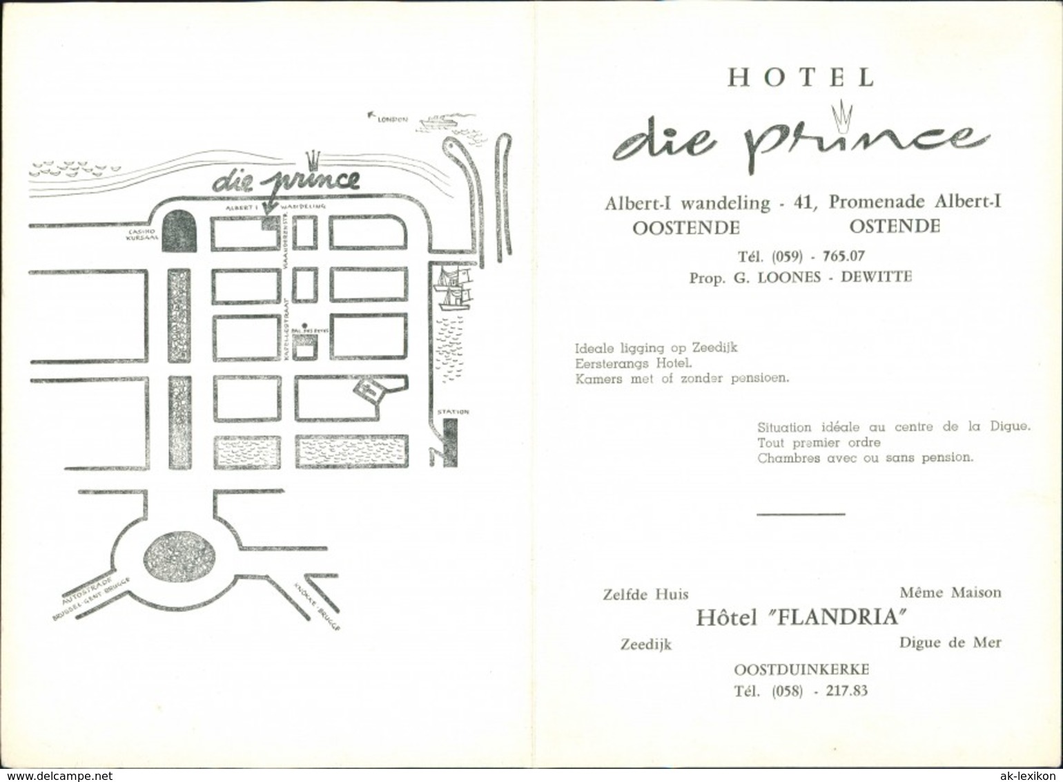 Sammelkarte Ostende Oostende Werbe-Klappkarte Hotel Die Prince 1974 - Sonstige & Ohne Zuordnung