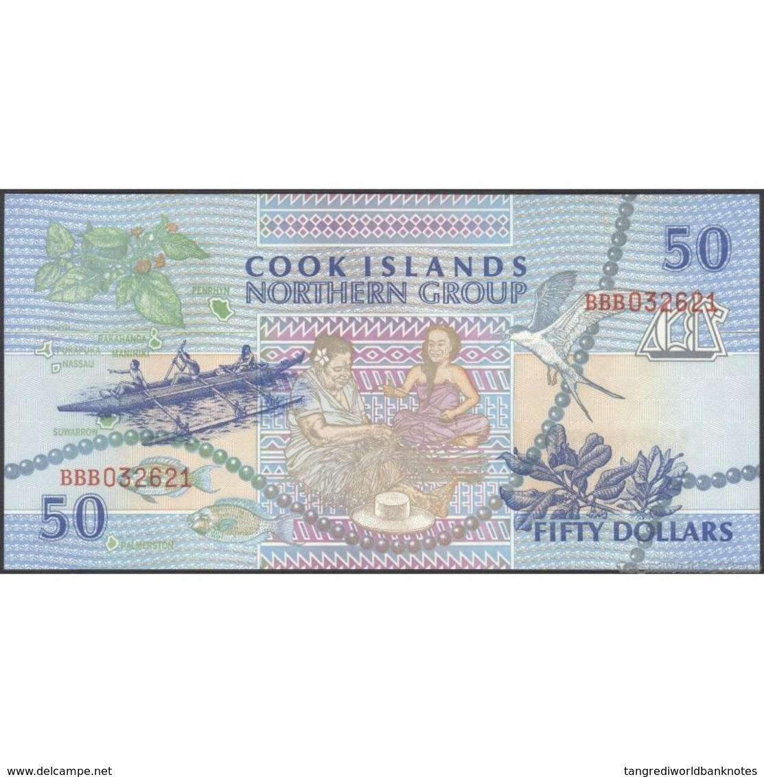 TWN - COOK ISLANDS 10a - 50 Dollars 1992 Prefix BBB - Northern Group UNC - Cook