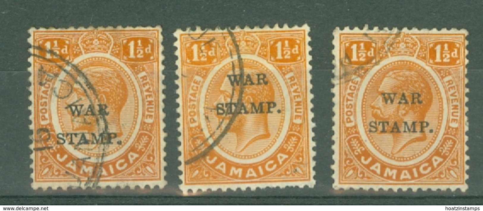 Jamaica: 1916   War Tax OVPT    SG71    1½d   Used (x3) - Jamaica (...-1961)