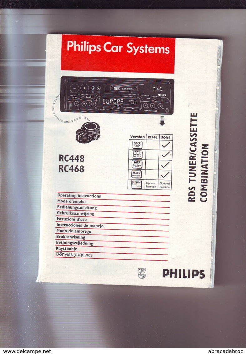 Brochure Mode D 'emploi Philips Car Systems / Rds Tuner Cassette Combination - Audio-Visual