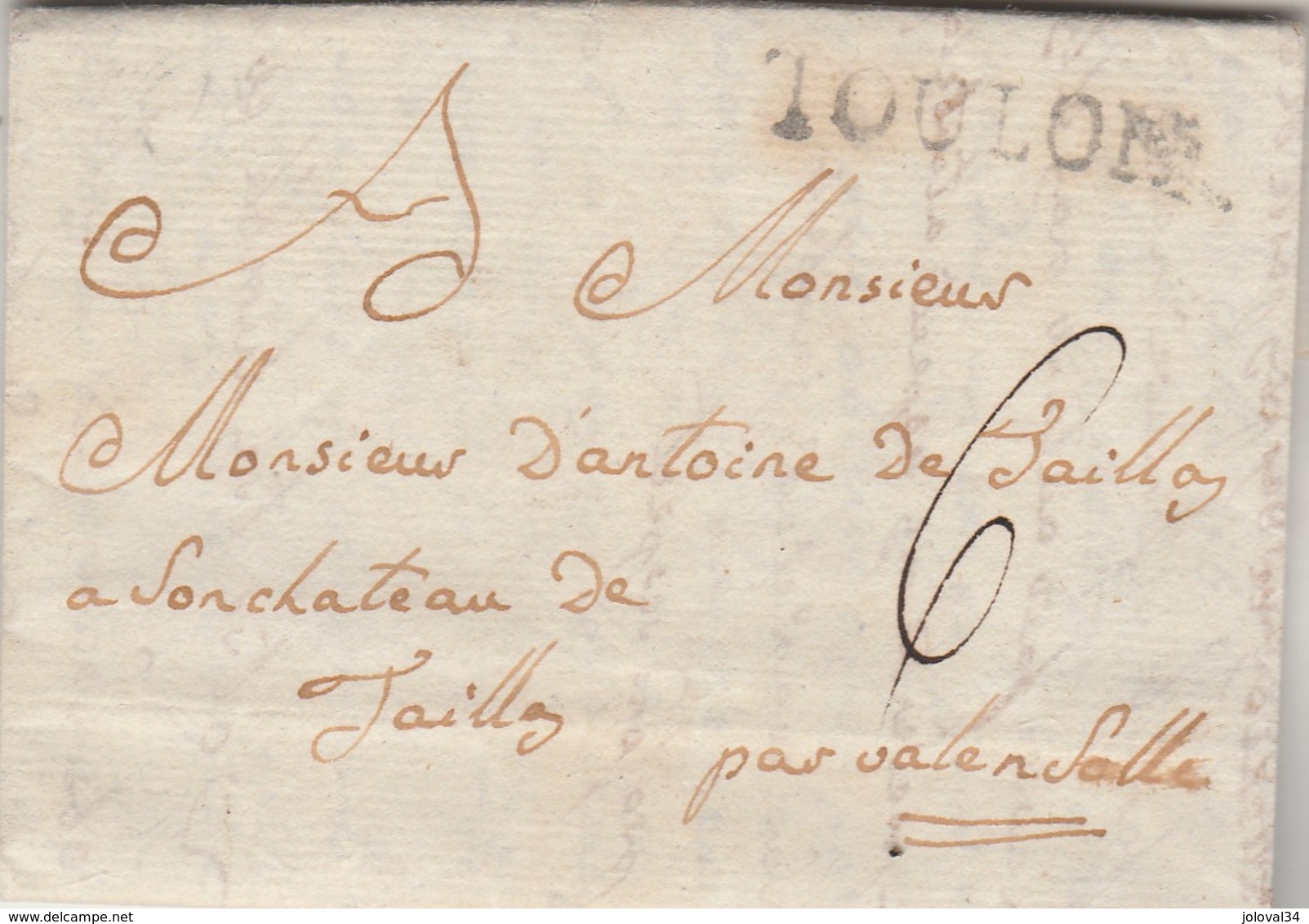 Lettre Privée Marque Postale TOULON Var 6/10/1783 à Château De Jaikllay ? Valensole Basses Alpes Scellé Armoiries - 1701-1800: Précurseurs XVIII