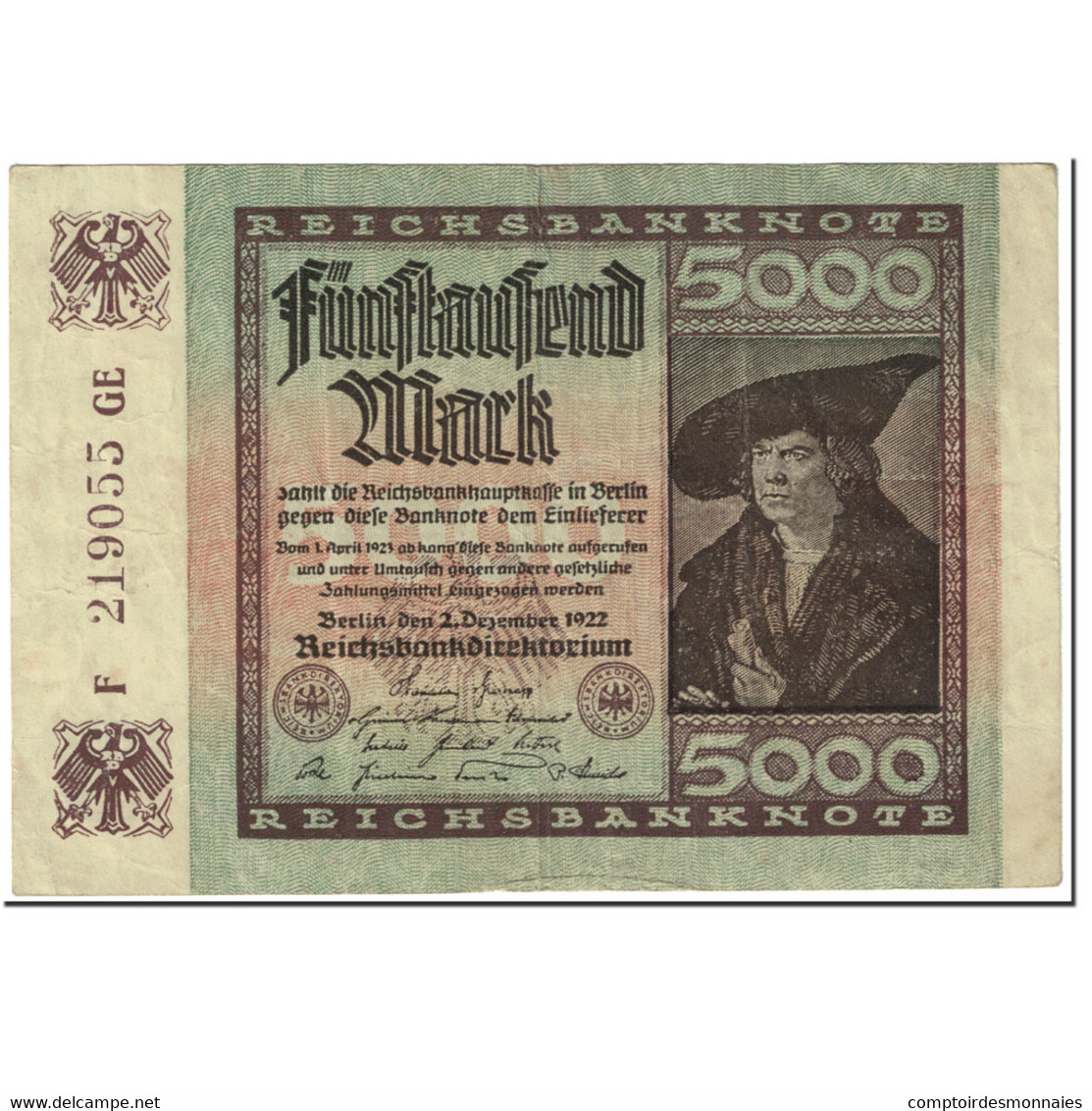 Billet, Allemagne, 5000 Mark, 1922, 1922-12-02, KM:81d, TTB - 5.000 Mark