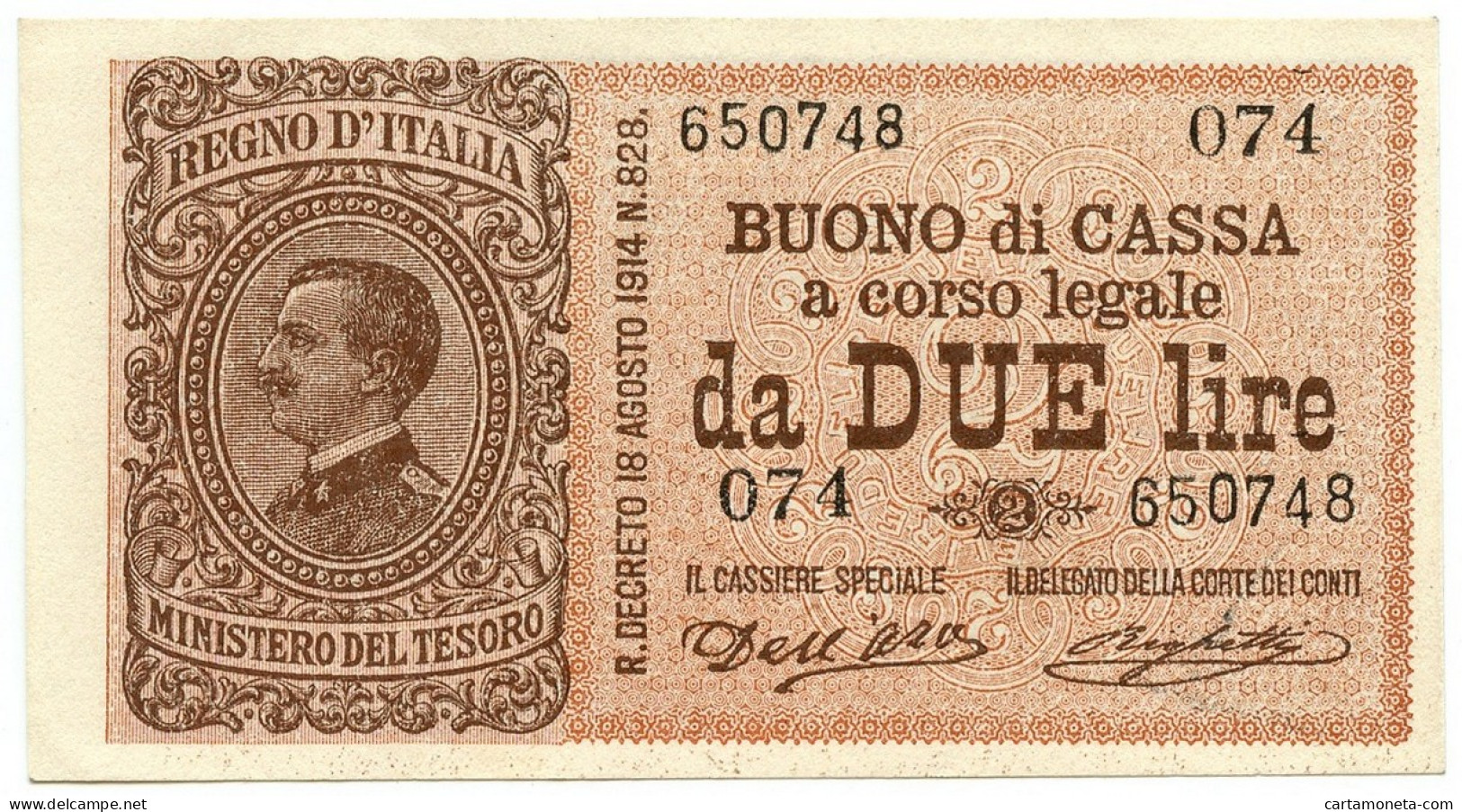2 LIRE BUONO DI CASSA EFFIGE VITTORIO EMANUELE III 02/09/1914 QFDS - Andere