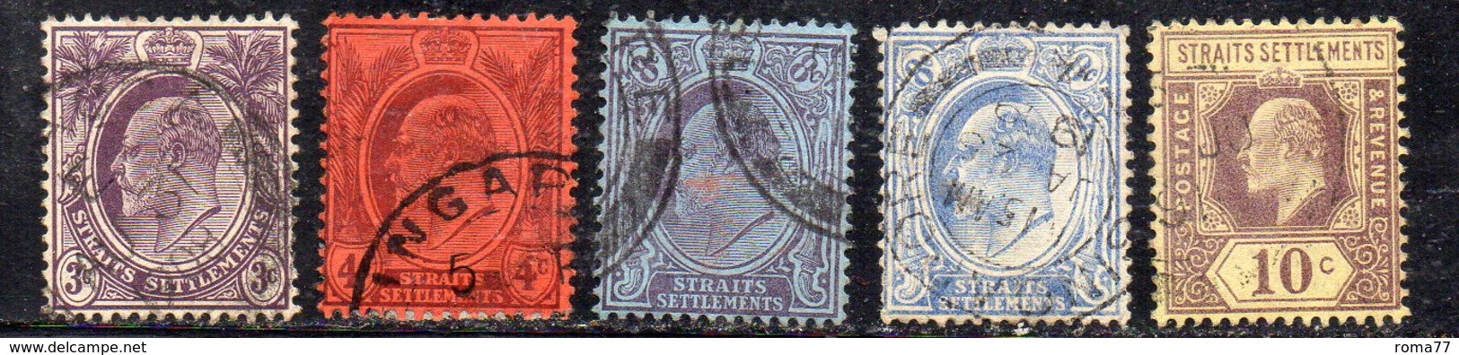 XP3151 - STRAITS SETTLEMENTS MALACCA 1905 ,  5 Esemplari Usati (2380A) Fil MultiCA - Straits Settlements