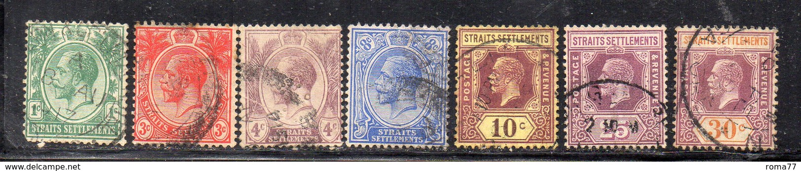 XP3657 - STRAITS SETTLEMENTS MALACCA 1912 ,  7 Esemplari Usati (2380A) Fil MultiCA - Straits Settlements