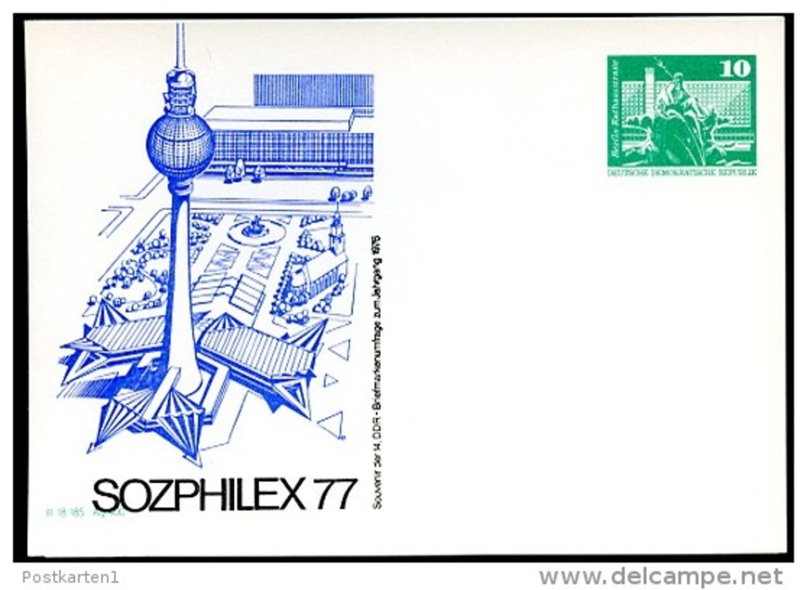 DDR PP16 C1/004a Privat-Postkarte SOZPHILEX Fernsehturm Berlin 1977  NGK 3,00 € - Privatpostkarten - Ungebraucht