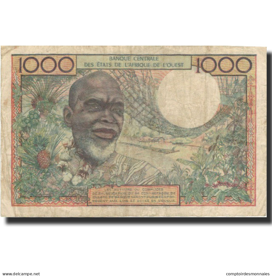 Billet, West African States, 1000 Francs, Undated (1959-65), KM:103Aa, TB+ - West African States