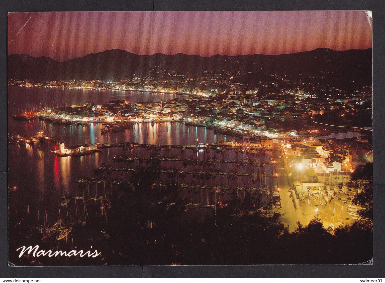Turkey: Picture Postcard Marmaris To Netherlands, 1990s, 2 Stamps, Bird, City View, Inflation: 225,000.- (minor Damage) - Lettres & Documents