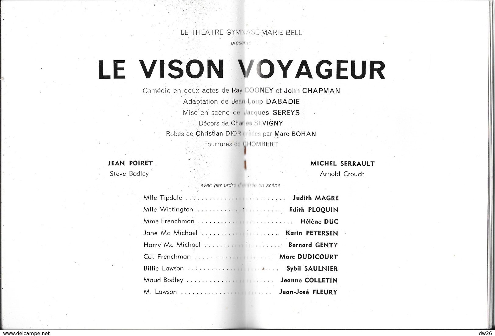 Programme Théâtre Du Gymnase Marie Bell - Pièce Le Vison Voyageur Avec Poiret Et Serrault 1969 - Programma's