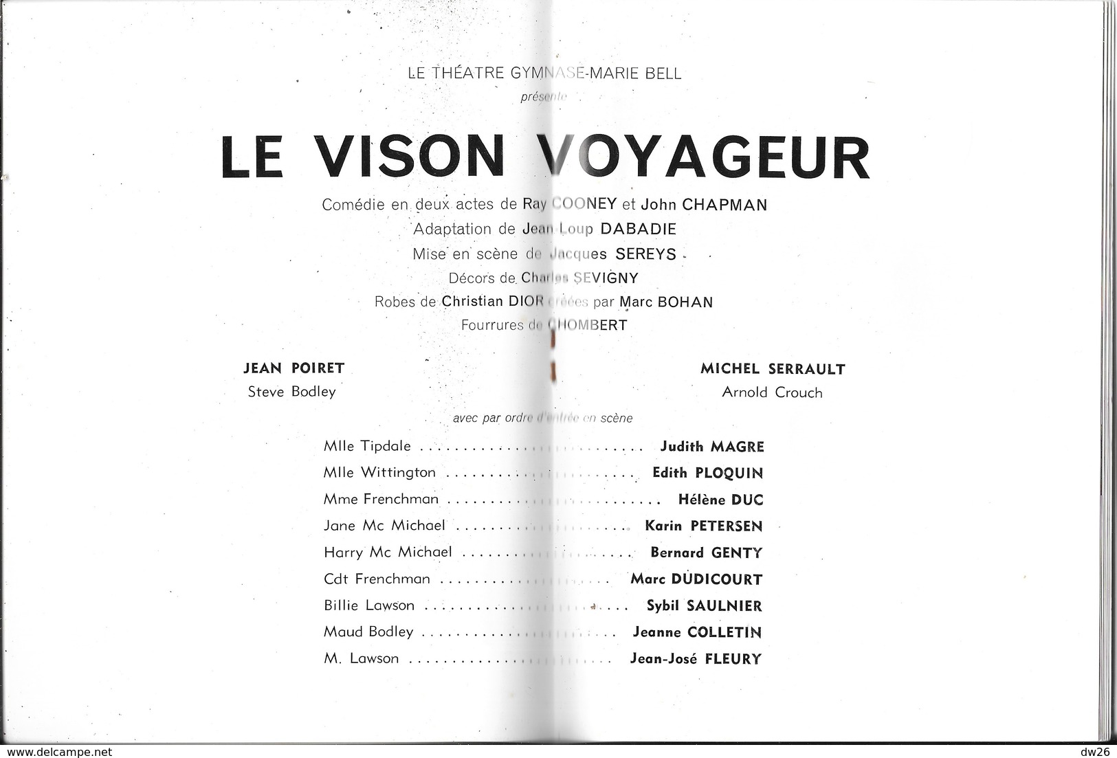 Programme Théâtre Du Gymnase Marie Bell - Pièce Le Vison Voyageur Avec Poiret Et Serrault 1969 - Programmes
