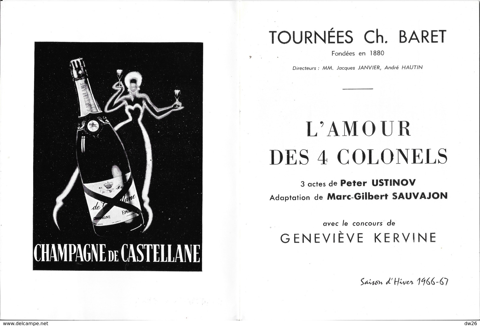 Programme Théâtre Galas Charles Baret - Pièce: L'Amour Des 4 Colonels De Peter Ustinov 1966 Avec Antony Stuart - Programma's