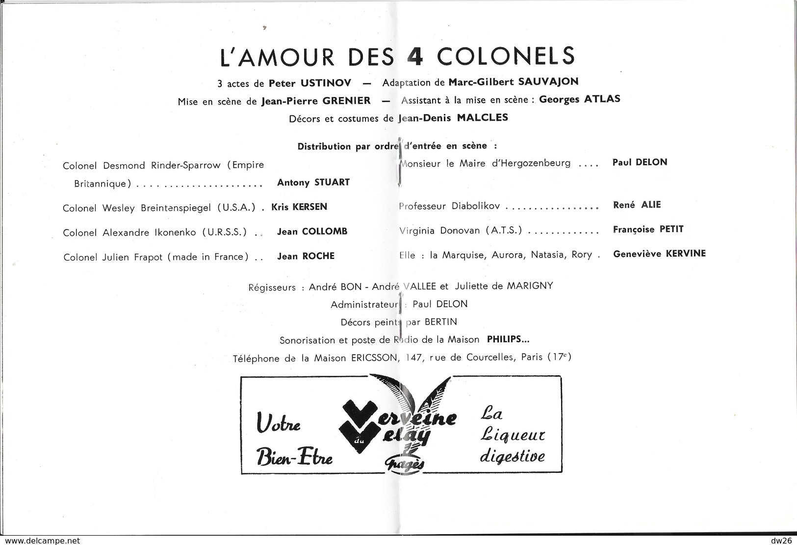 Programme Théâtre Galas Charles Baret - Pièce: L'Amour Des 4 Colonels De Peter Ustinov 1966 Avec Antony Stuart - Programs