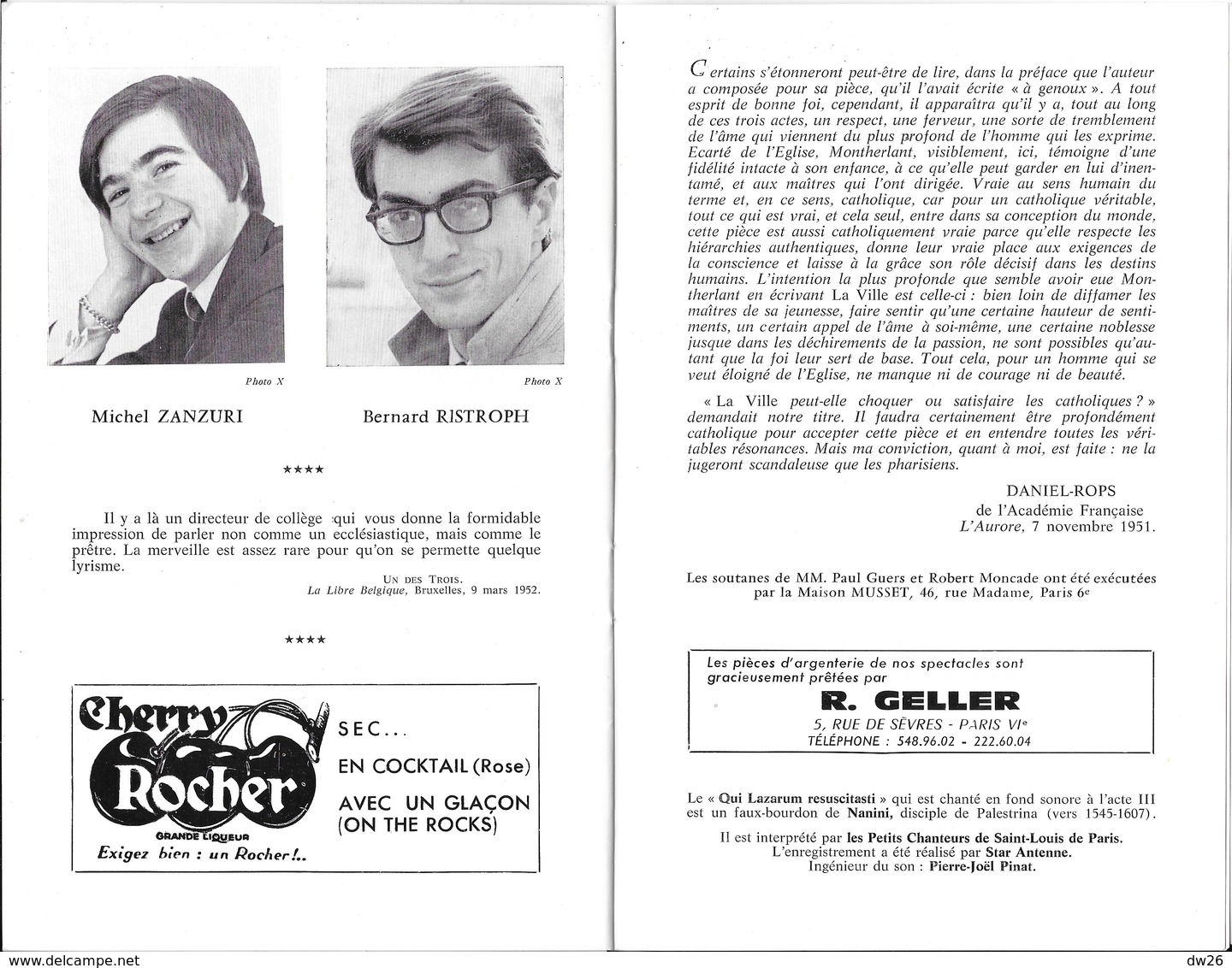 Programme Théâtre Galas Charles Baret - Pièce: La Ville Dont Le Prince Est Un Enfant De Henri De Montherlant 1970 - Programme