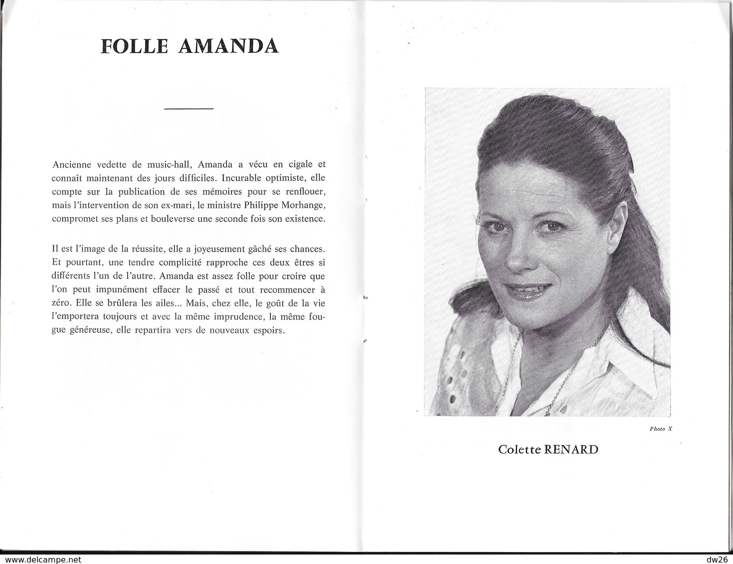 Programme Théâtre Galas Charles Baret - Pièce: Folle Amanda Avec Colette Renard, Mise En Scène De Jacque Charon 1972 - Programmes