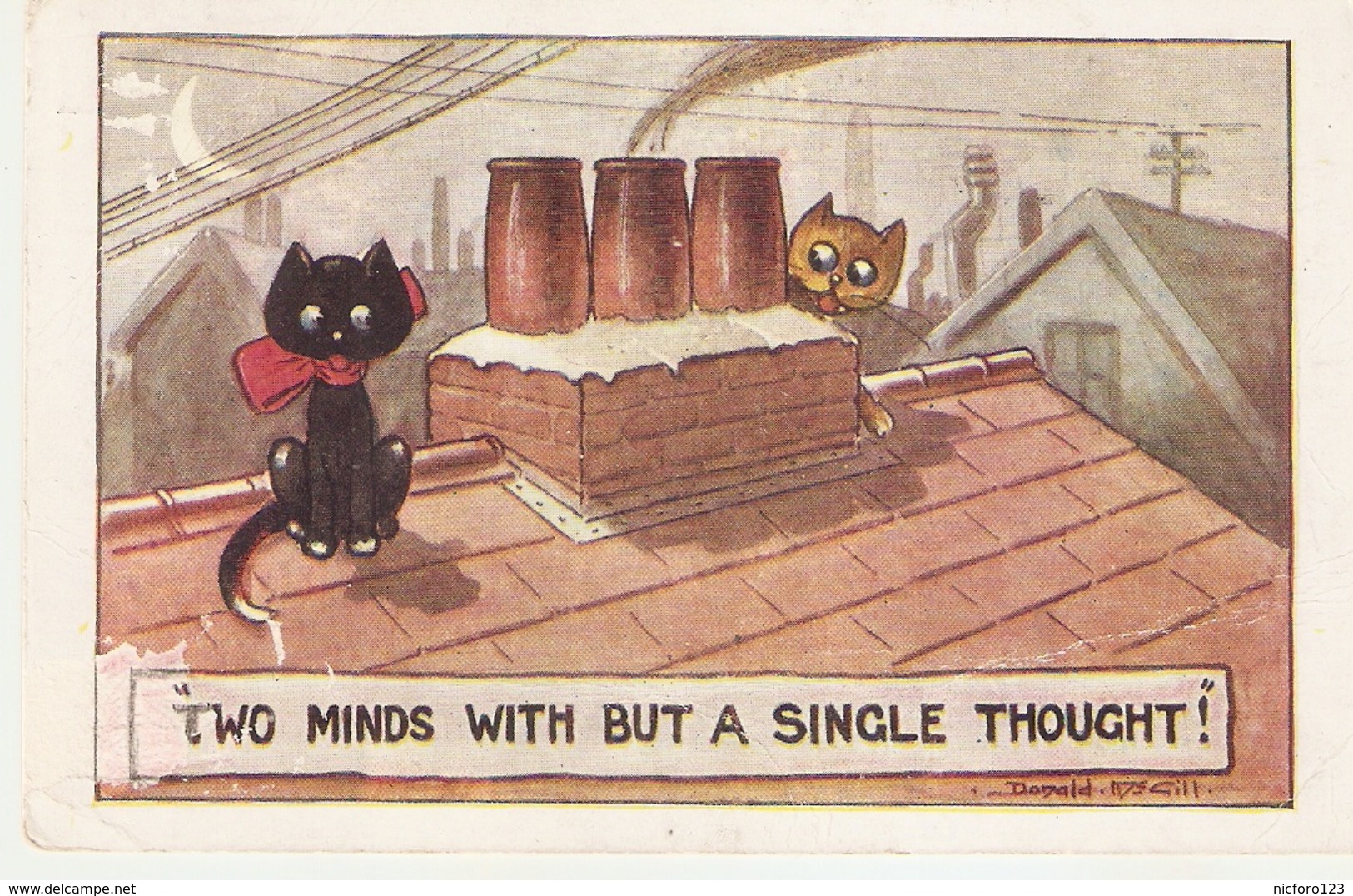 "Donald McGill. Comic Cats. Two Minds But With A Single Thought!."  Humorous Vintage English Postcard - Mc Gill, Donald