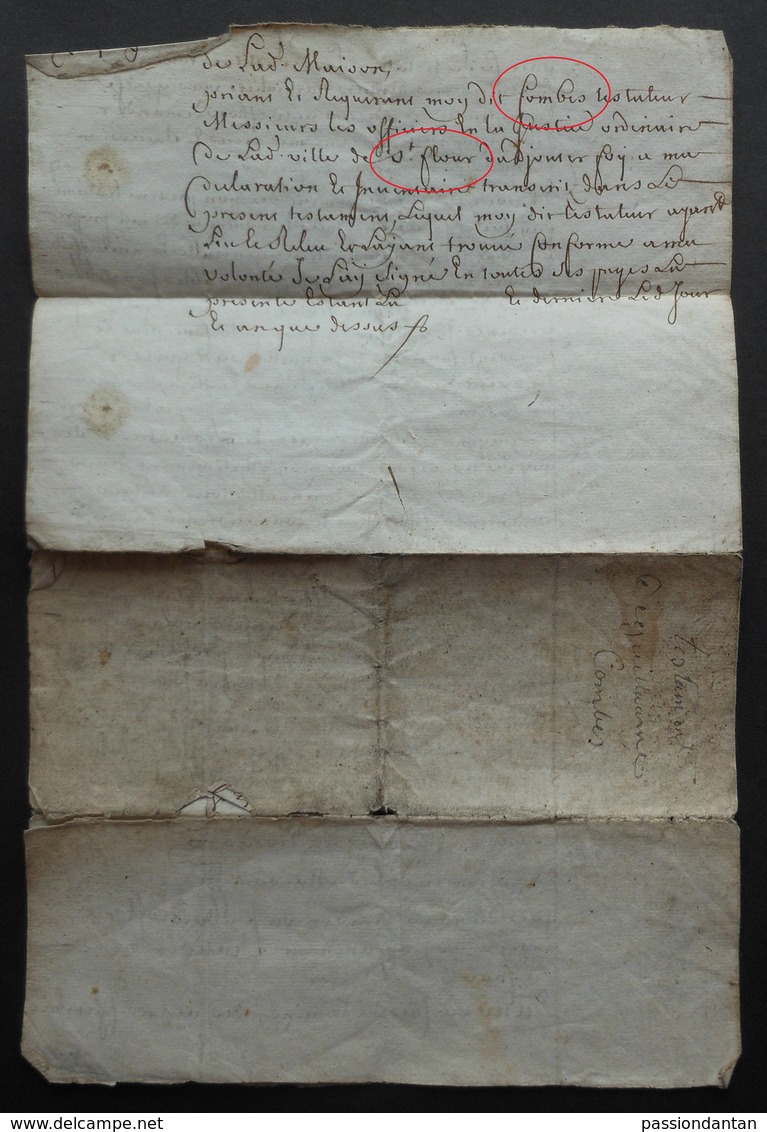 Manuscrit Du XVIIIe Siècle - Cantal - Saint-Flour - Protagoniste Dénommé Guillaume Combes - Testament De L'intéressé - Manuscrits