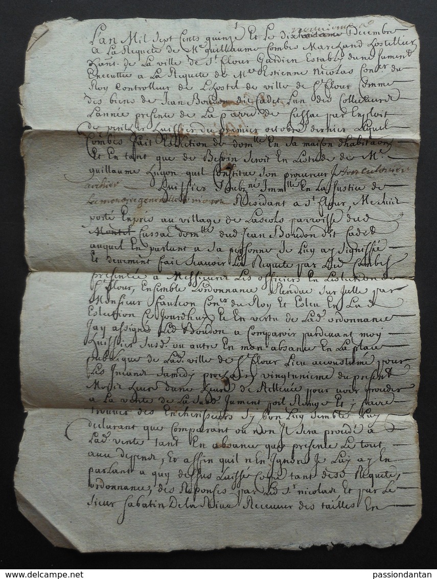 Manuscrit Du XVIIIe Siècle - Cantal - Saint-Flour - Protagonistes Dénommés Guillaume Combes Et Autres - Manuskripte