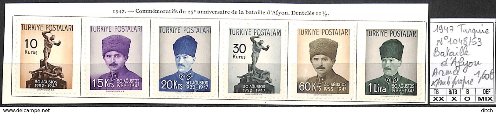 D - [847028]TB//*/Mh-Turquie 1947 - N° 1048/53, Bataille D'Afyou, Armée, */mh Propre - Neufs