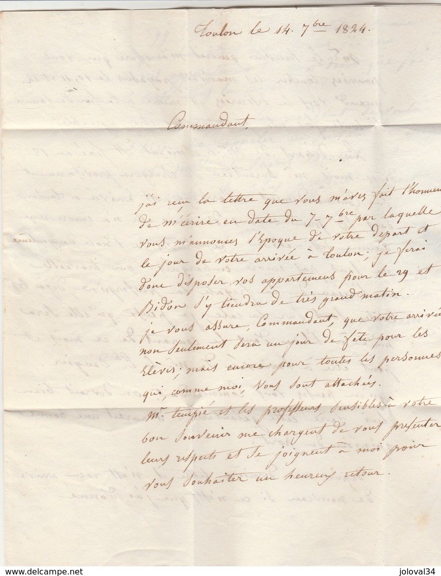 Lettre Marque Postale P78P TOULON Var 14/9/1824 à De Saint Laurent Capitaine Vaisseau Du Roi Bastide Engras UZES Gard - 1801-1848: Précurseurs XIX