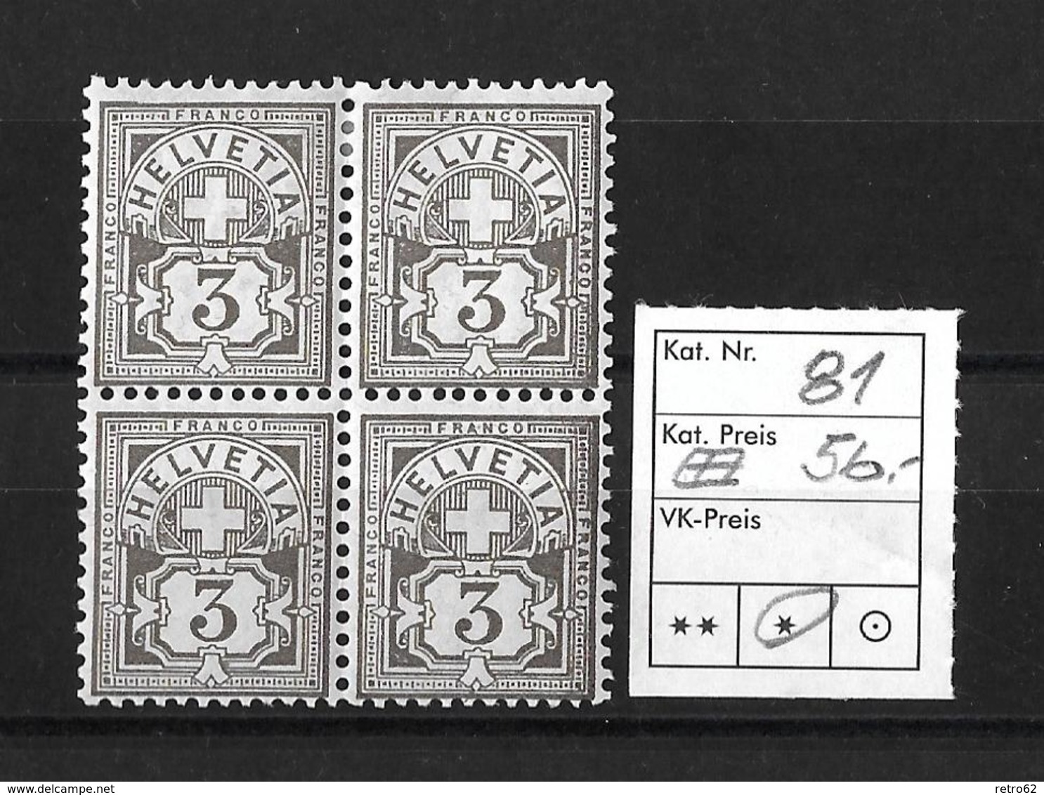 1906 ZIFFERMUSTER → Faserpapier Mit Wasserzeichen   ►SBK-81* Viererblock◄ - Unused Stamps