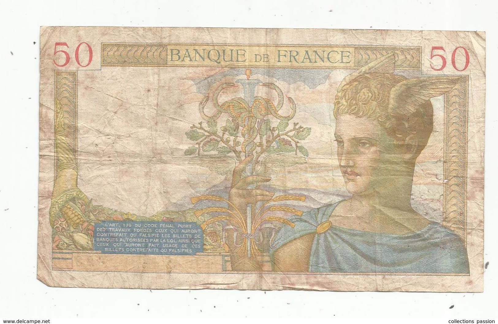 Billet ,France , Cerès ,  50 ,cinquante Francs ,28-5-1936 , 2 Scans - 50 F 1934-1940 ''Cérès''