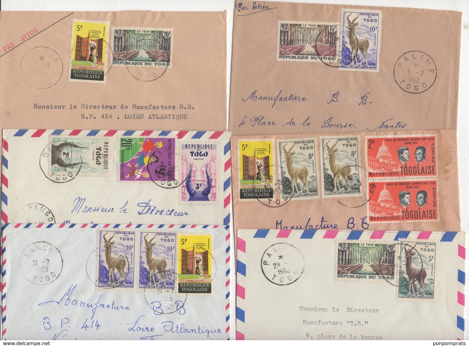 Lot De 35 Enveloppes Avec Timbres Du TOGO Après L'Indépendance Affranchissements Très Varié - Togo (1960-...)