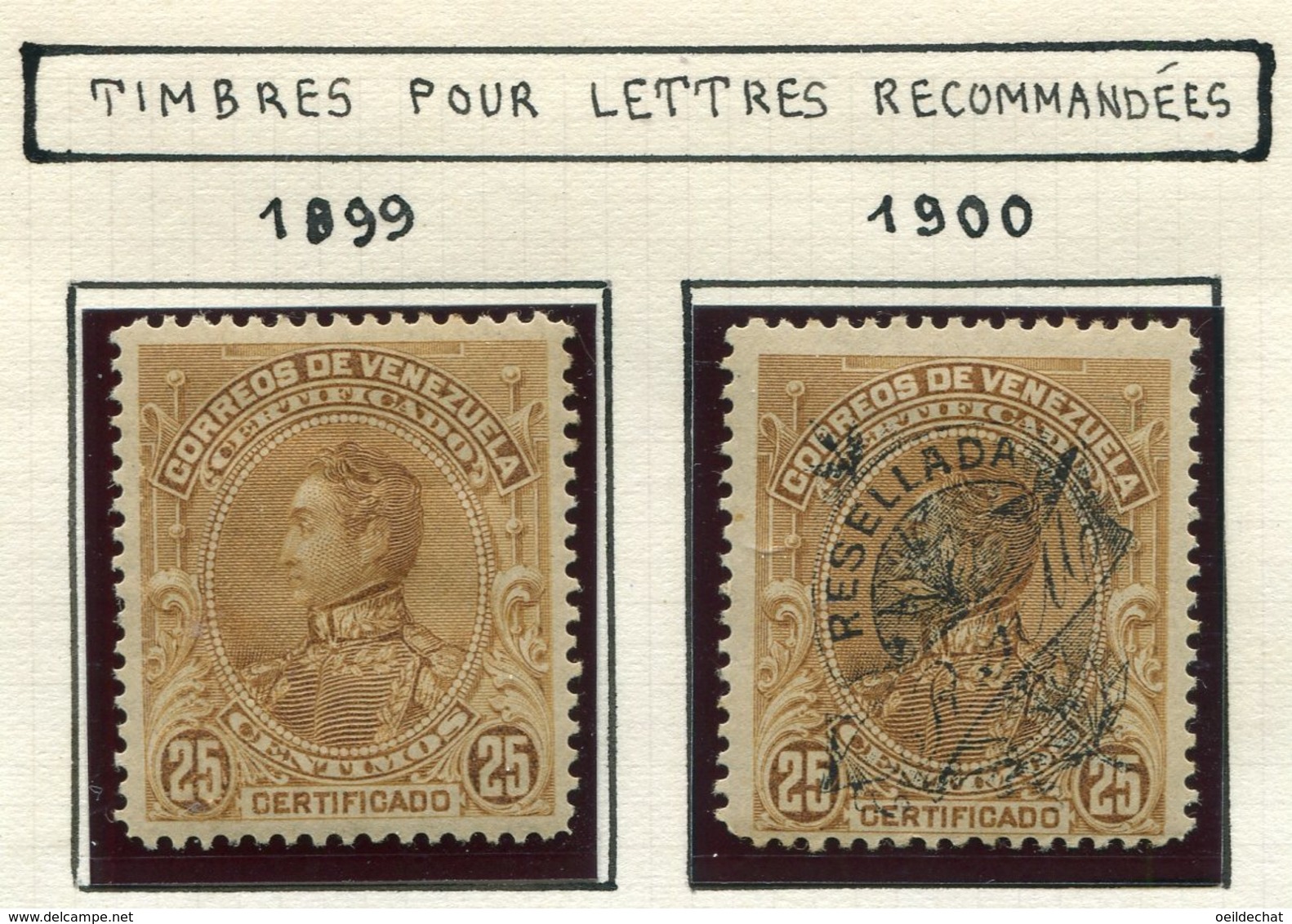 16815 VENEZUELA Collection Vendue Par Page Timbres Pour Lettres Recommandées N°1/2 *   1899-1900   B/TB - Venezuela