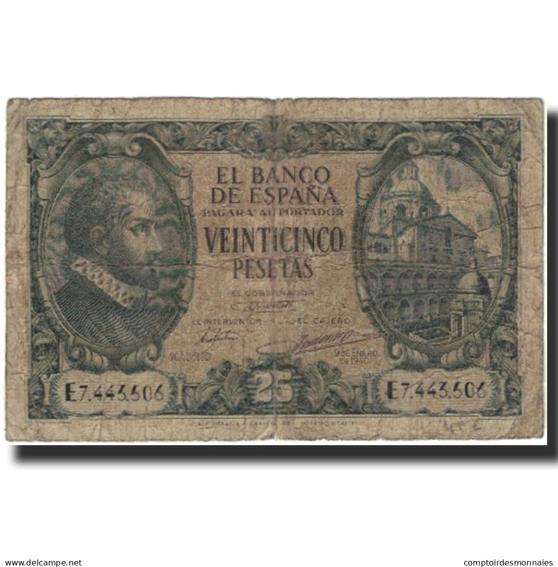 Billet, Espagne, 25 Pesetas, 1940-01-09, KM:116a, B - 25 Pesetas