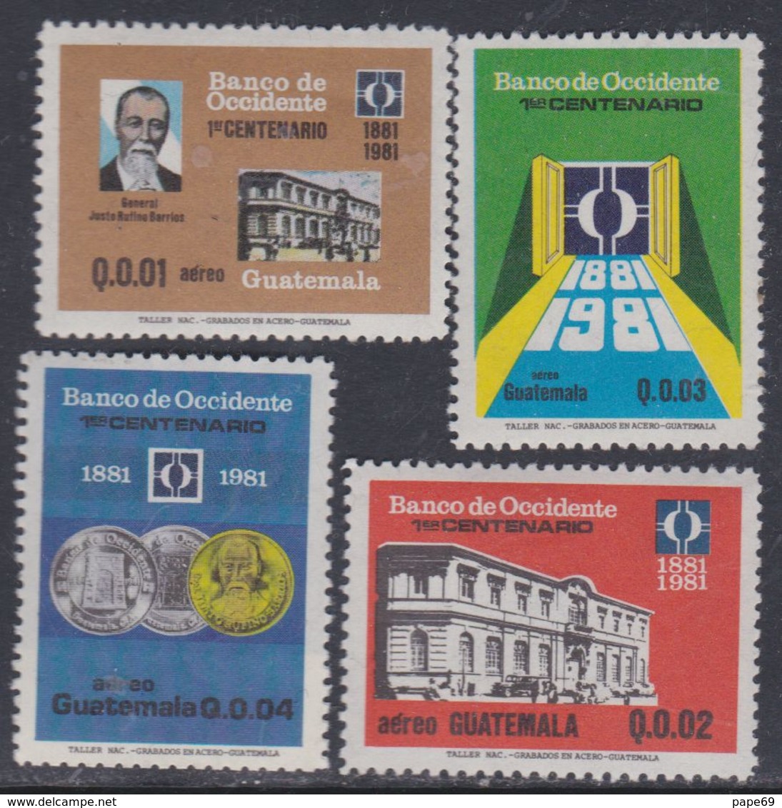 Guatemala PA N° 749 / 52 XX : Centenaire De La Banque De L'Occident. Les 4 Valeurs Sans Charnière, TB - Guatemala