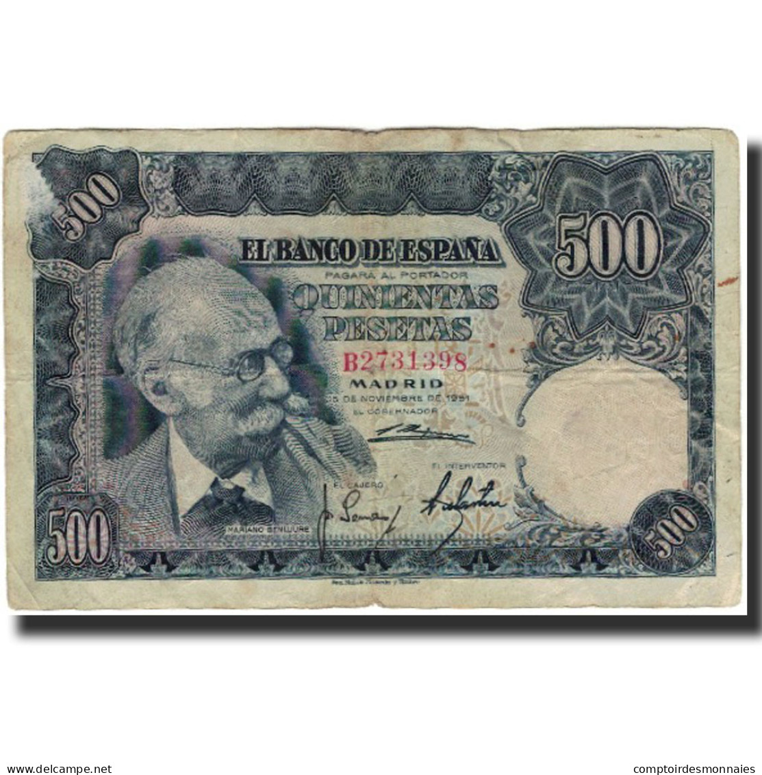 Billet, Espagne, 500 Pesetas, 1951-11-15, KM:142a, B+ - 500 Peseten