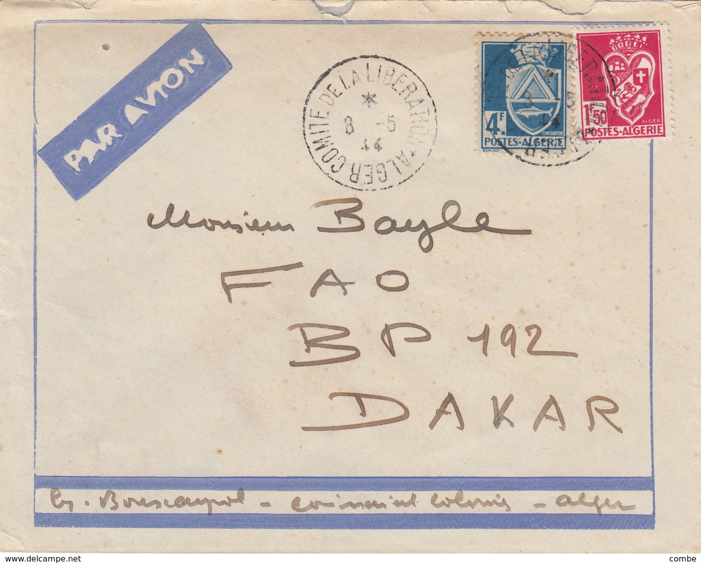 LETTRE. ALGERIE. 1944. ALGER COMITE DE LA LIBERATION POUR DAKAR   / 2 - Briefe U. Dokumente