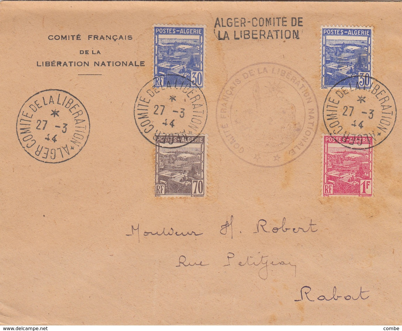 LETTRE. ALGERIE. 1944. ALGER COMITE DE LA LIBERATION POUR RABAT  / 2 - Briefe U. Dokumente