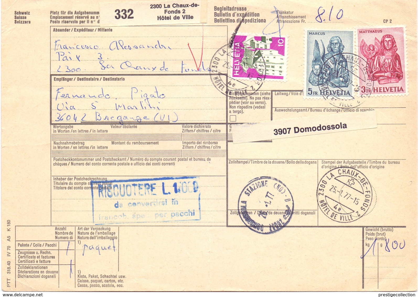 SWITZERLAND DELIVERY BULLETIN + I PARCELS 1979  (FEB20879) - Posta