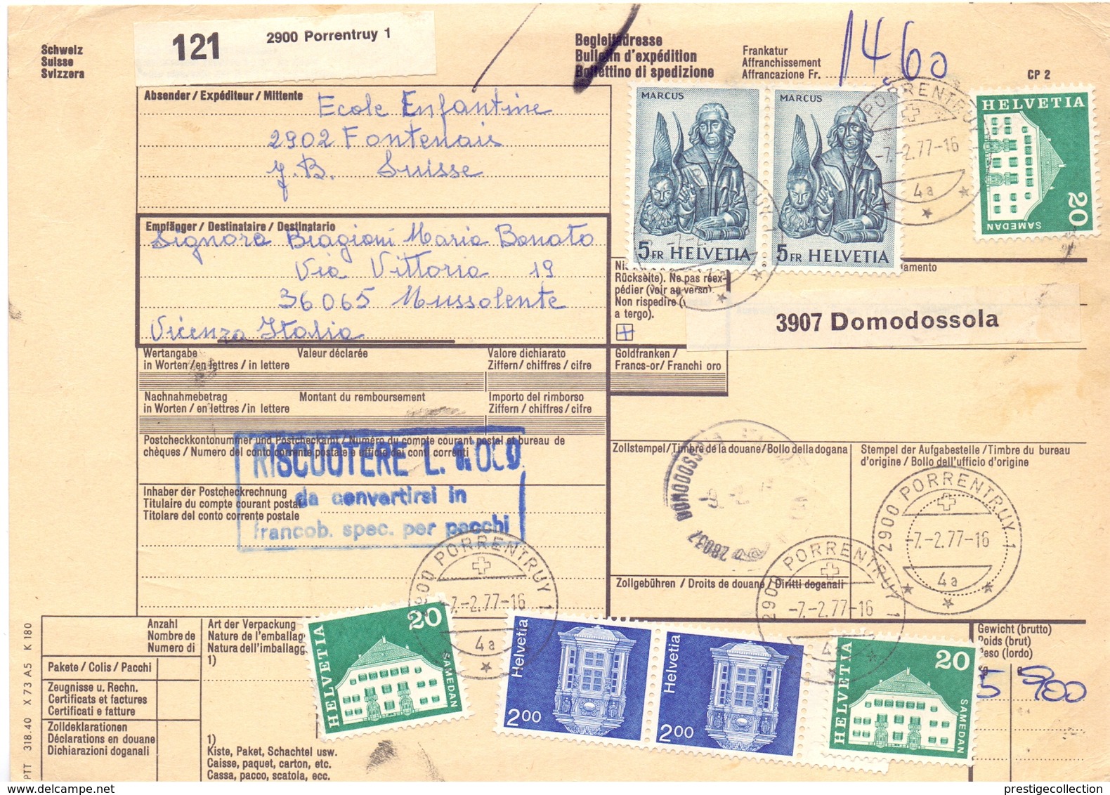 SWITZERLAND DELIVERY BULLETIN + I PARCELS 1977  (FEB20883) - Posta
