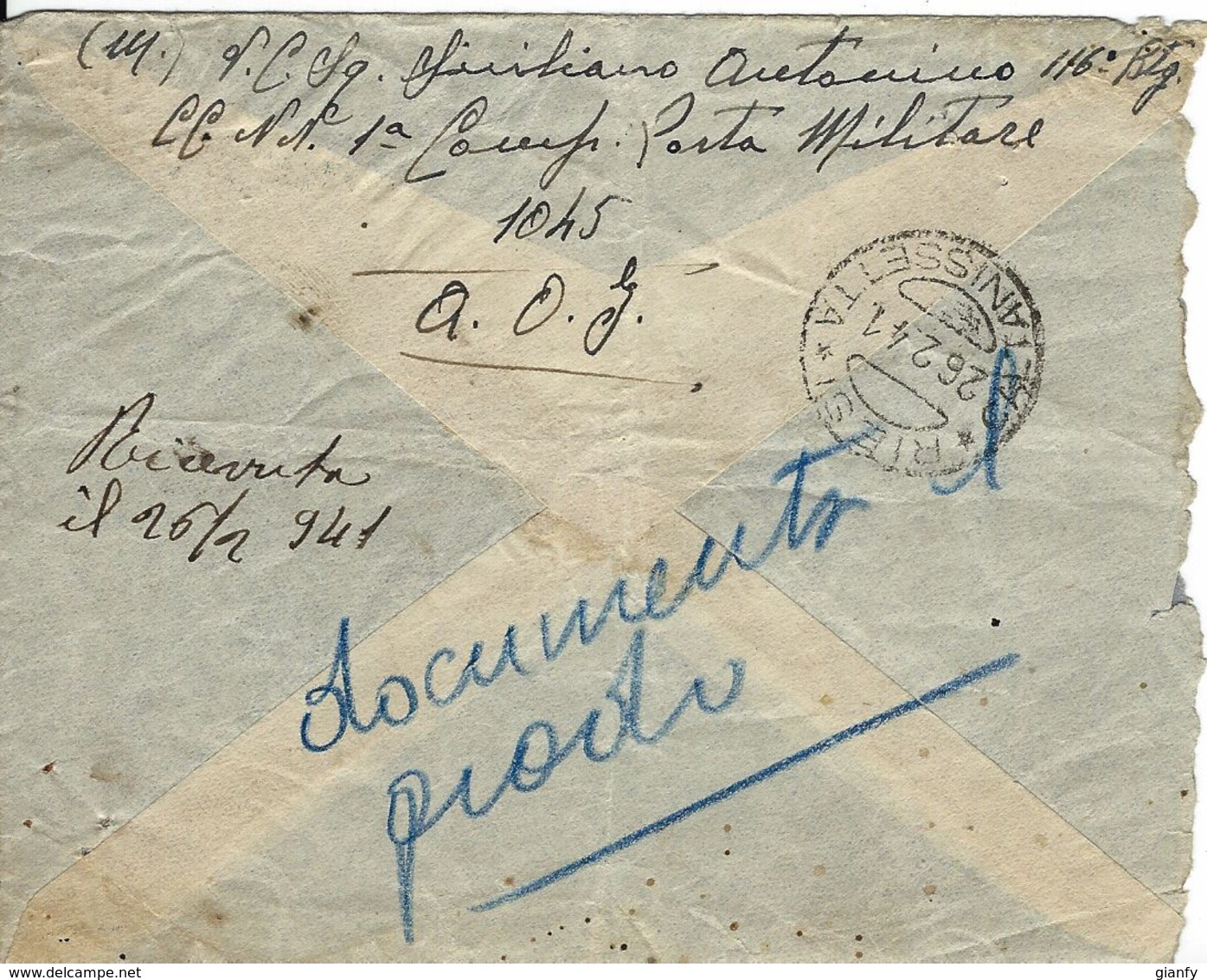 AEROGRAMMA COLONIE FRANCHIGIA POSTA MILITARE 1045 1941 GONDAR X RIESI - Military Mail (PM)