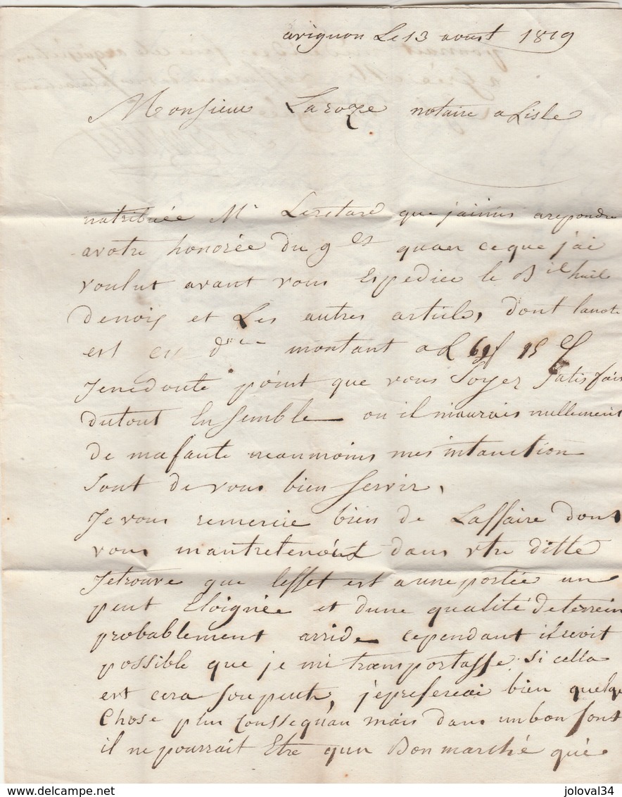 Lettre Marque Postale Cercle De Points AVIGNON Vaucluse 13/8/1819 à L' Isle Sur La Sorgue - 1801-1848: Precursori XIX