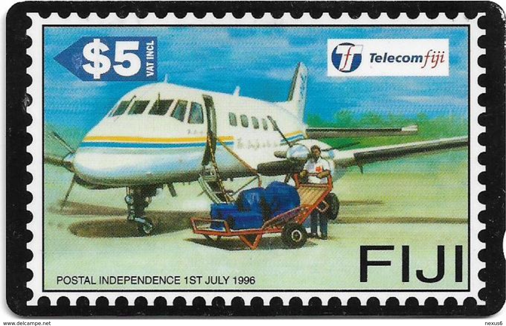 Fiji - Tel. Fiji - Postal Independence - Postal Aircraft - BCFJC - 1996, 5$, Used - Figi