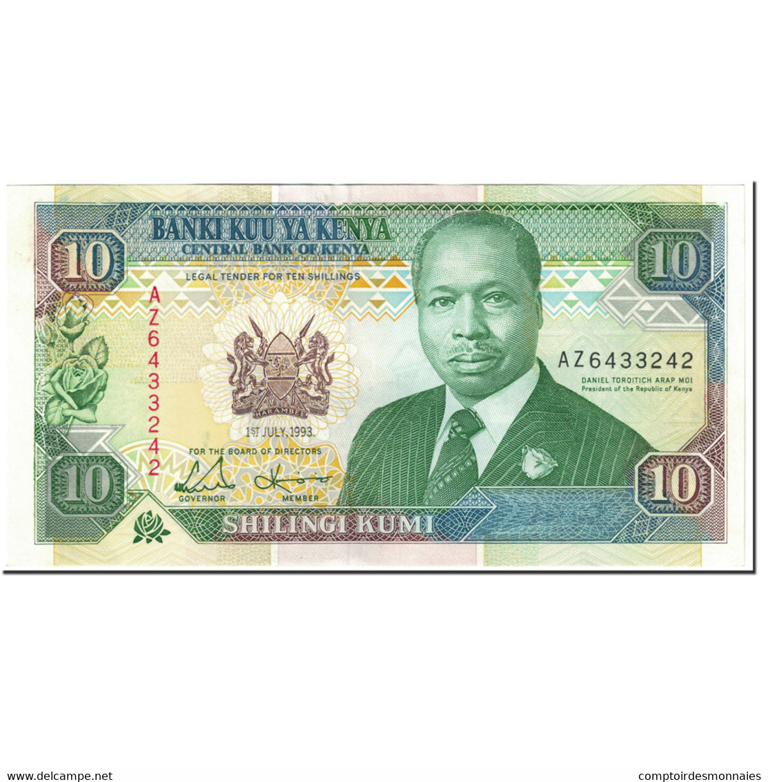 Billet, Kenya, 10 Shillings, 1993, 1993-07-01, KM:24e, NEUF - Kenya