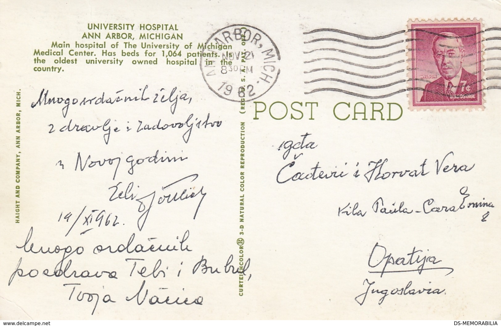 Ann Arbor Michigan - University Hospital 1962 , Curteich - Ann Arbor